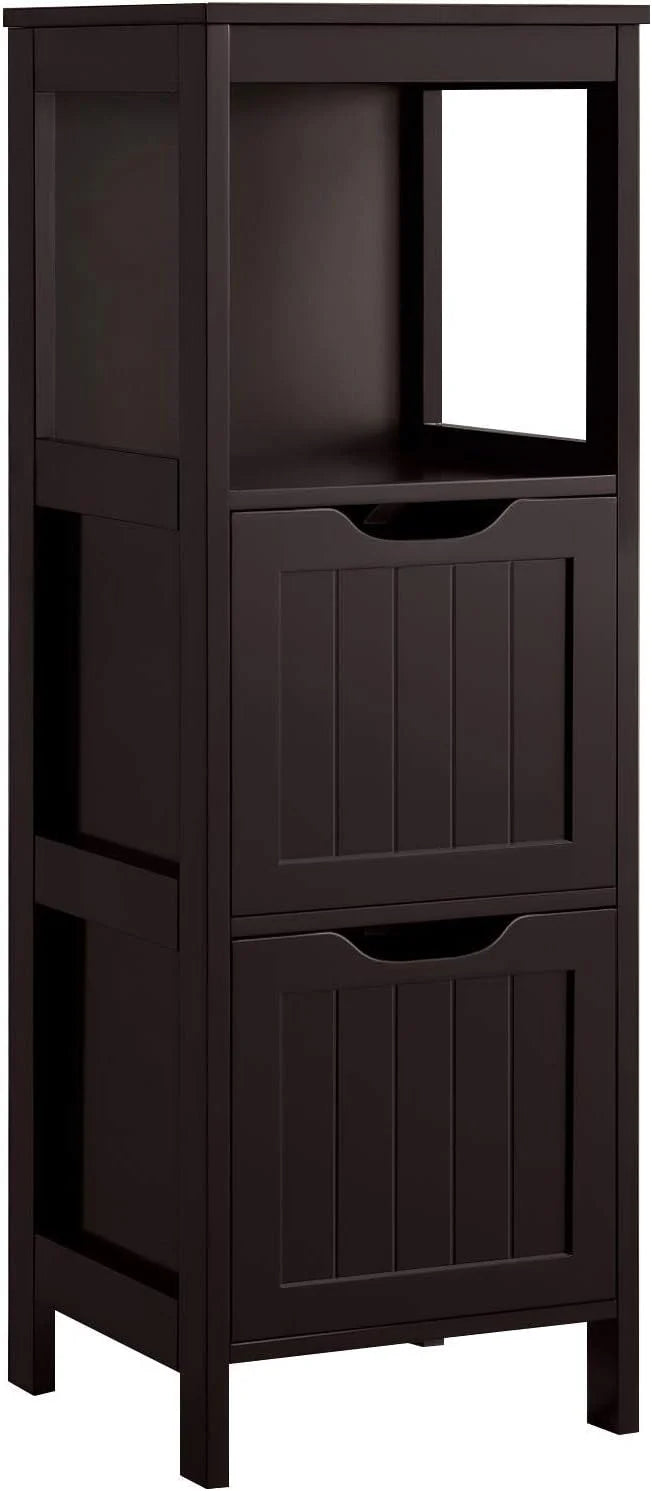 Bathroom Floor Cabinet, Wooden Storage Cabinet with 2 Drawers, Multifunctional Side Organizer Rack Stand Table