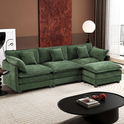 111.4 Inch L Shaped Modern Sofa Modular Cloud Sofa with Ottoman 4 Seater Chenille Deep Seat Sofa