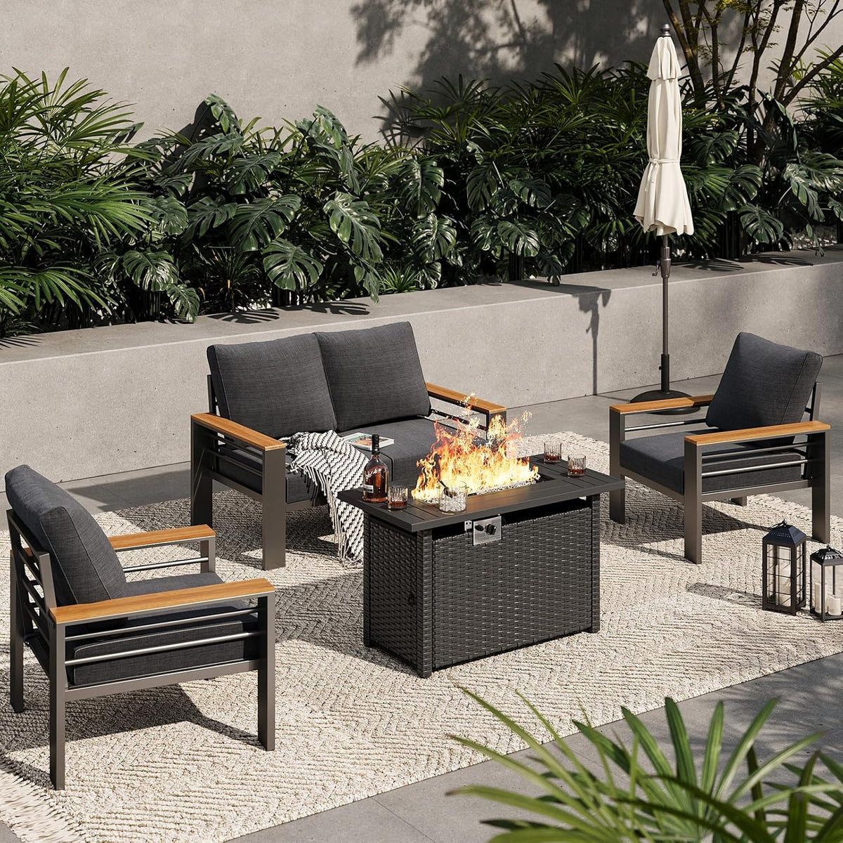 Aoxun Aluminum Outdoor Patio Furniture Set, 5 Seats Outdoor Sectional with Coffee Table, Patio Conversation Sets with Upgraded Armrests and Cushions for Backyard, Garden and Poolside