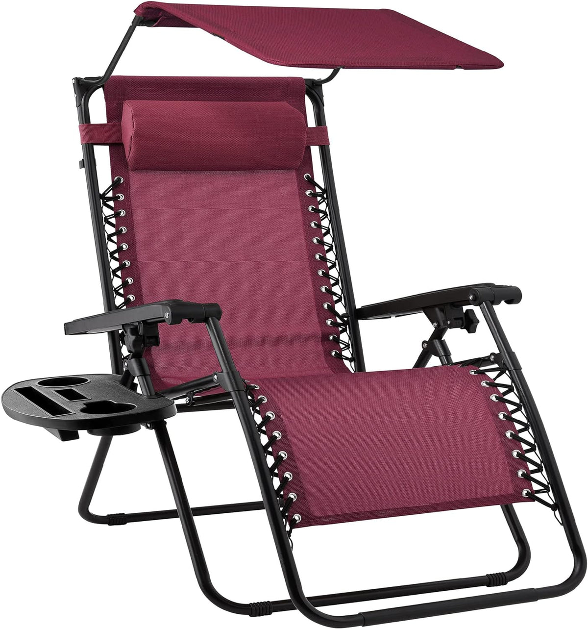 Best Choice Products Folding Zero Gravity Outdoor Recliner Patio Lounge Chair w/Adjustable Canopy Shade, Headrest, Side Accessory Tray, Textilene Mesh - Peacock Blue