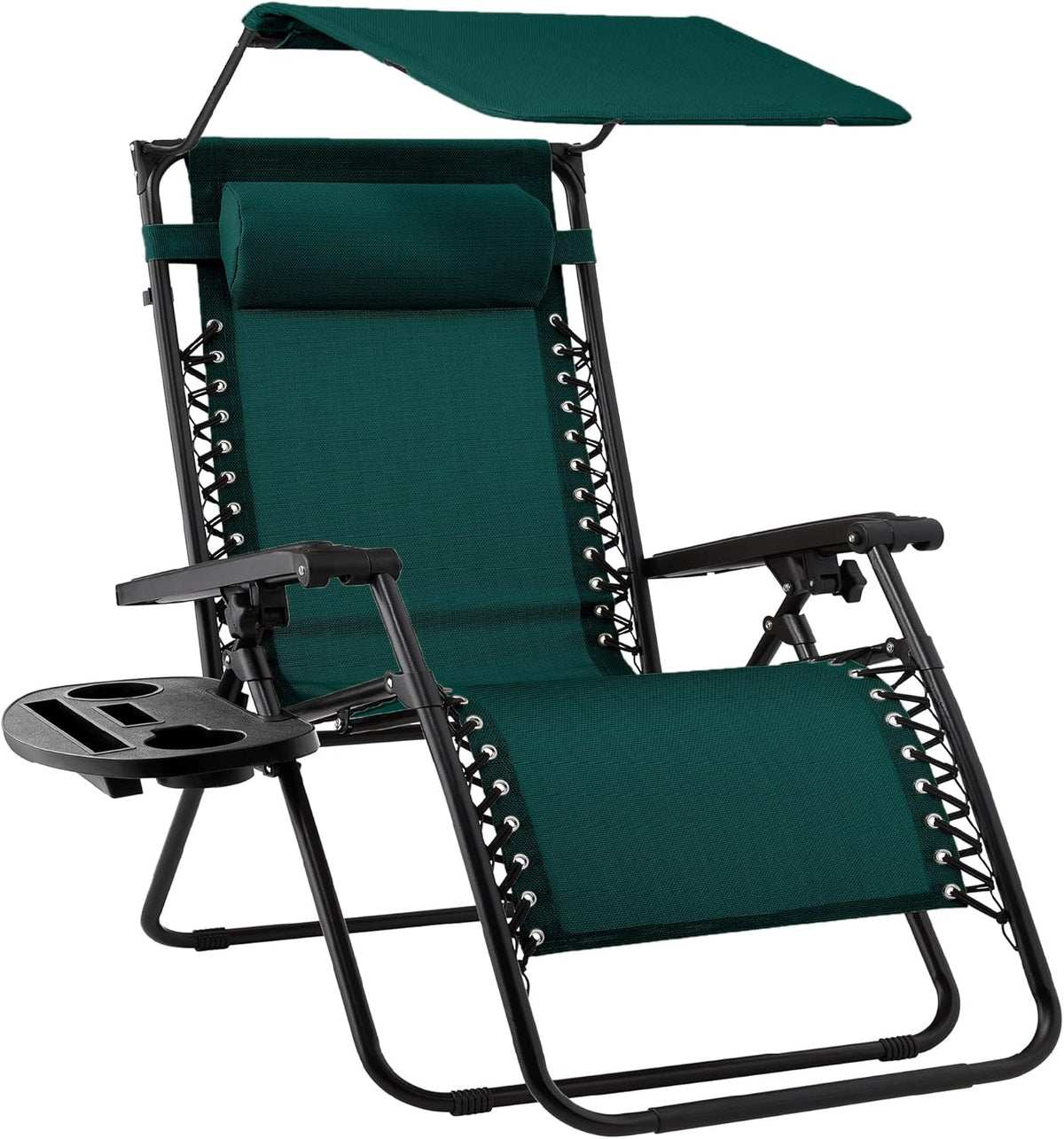 Best Choice Products Folding Zero Gravity Outdoor Recliner Patio Lounge Chair w/Adjustable Canopy Shade, Headrest, Side Accessory Tray, Textilene Mesh - Peacock Blue