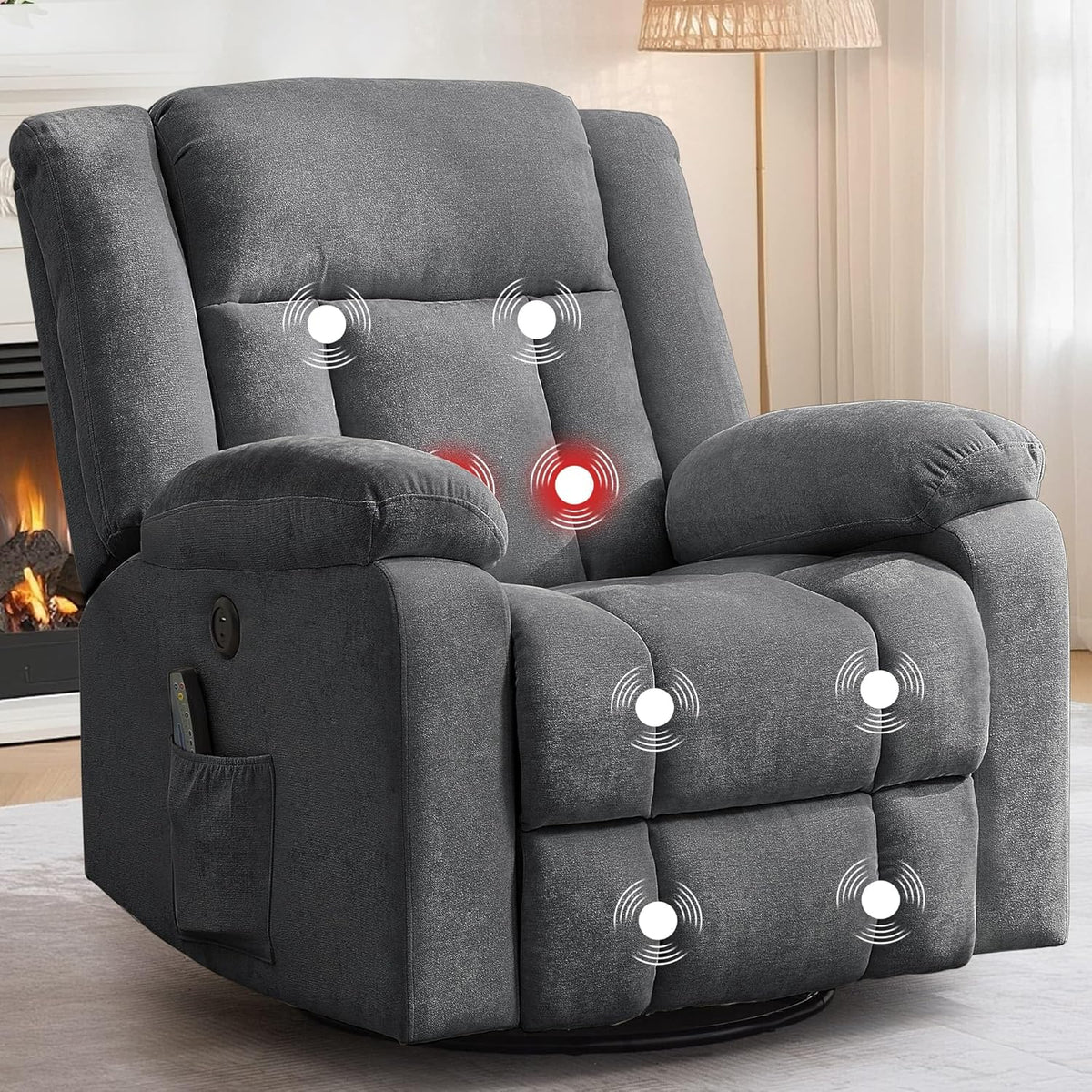 Adult rocking chair, gliding recliner, 360° rotating rocking chair with massage and heating function
