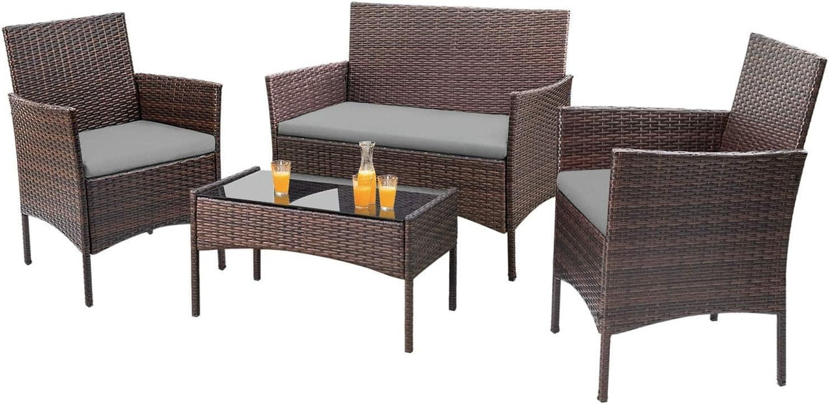 4 piece outdoor patio furniture set rattan chair wicker set