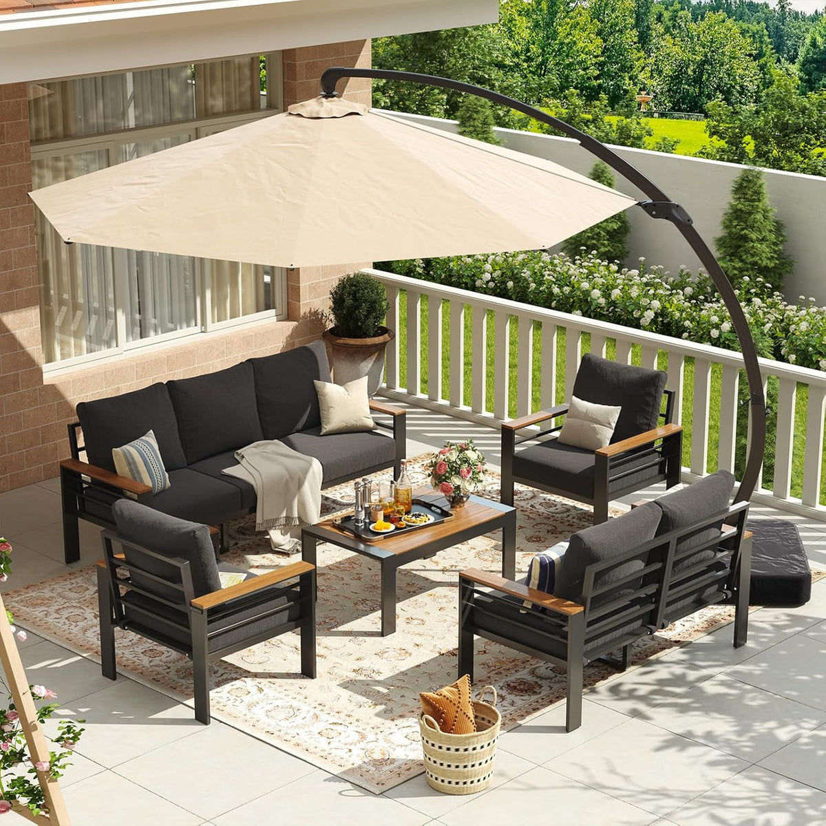 Aoxun Aluminum Patio Furniture Set 7 Seats, Oversized Outdoor Sectional with Washable Thick Cushions, Coffee Table and Waterproof Cover, Patio Conversation Sets for Porch, Balcony, Deck