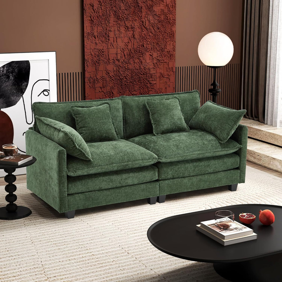 111.4 Inch L Shaped Modern Sofa Modular Cloud Sofa with Ottoman 4 Seater Chenille Deep Seat Sofa