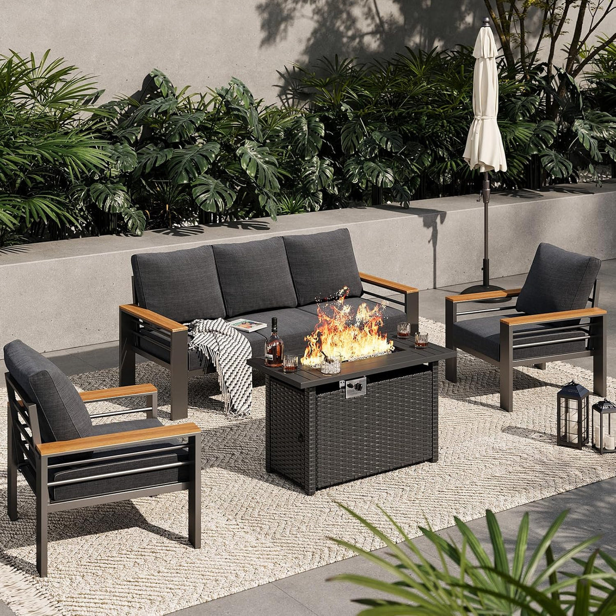 Aoxun Aluminum Outdoor Patio Furniture Set, 5 Seats Outdoor Sectional with Coffee Table, Patio Conversation Sets with Upgraded Armrests and Cushions for Backyard, Garden and Poolside